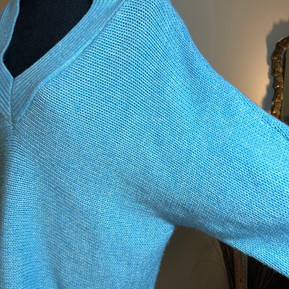 Cabi Frosty Pullover Aqua Sweater V-Neck Cable Knit Dolman Sleeve 4282 Size L - Picture 6 of 6